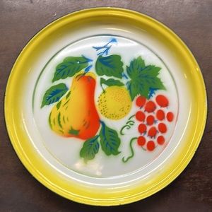 Fruit enamel tray. Black rim and bright colors
